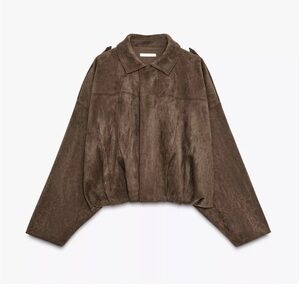 Zara Brown Suede Bomber Jacket